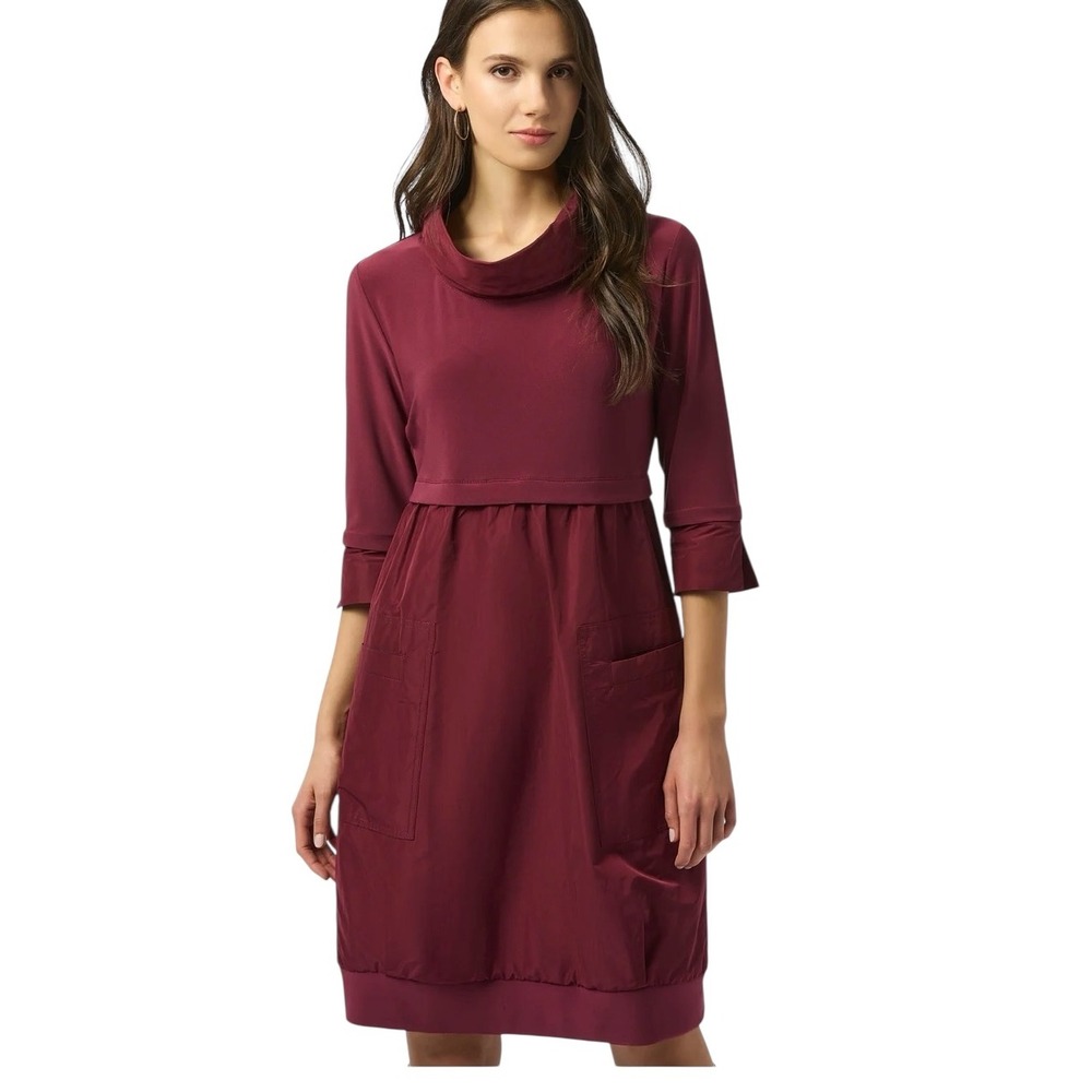 Joseph Ribkoff Merlot Cocoon Dress 173444 Cowl Neck 3/4 Sleeve Pockets Womens 12